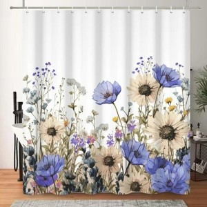LunaLulinlk Spring Floral Shower Curtain,Purple Flowers Waterproof Polyster Bathroom Curtain - 1 of 4
