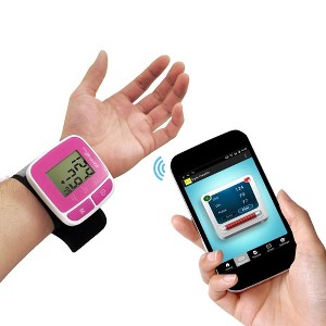 Pyle Bluetooth SMART Wrist Blood Pressure Monitor with Health Tracking App, Adjustable Strap - Pink - 1 of 1