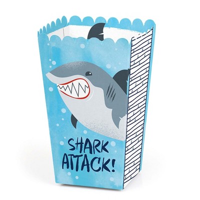 Big Dot of Happiness Shark Zone - Jawsome Shark Viewing Week Party or Birthday Party Favor Popcorn Treat Boxes - Set of 12