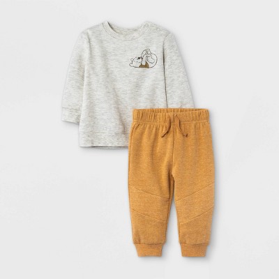 Image of Baby Boys' 2pc Winnie the Pooh Fleece Pullover and Jogger Set - Heather Cream 3-6M