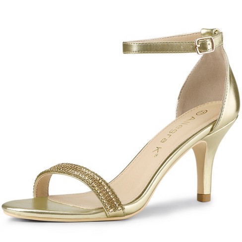 Perphy T Strap Rhinestone Ankle Strap Stiletto Heels Sandals For Women Gold  6 : Target