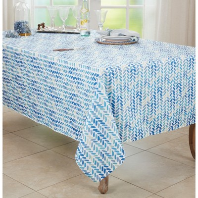 Blue and White Chevron Rectangular Fabric Tablecloth