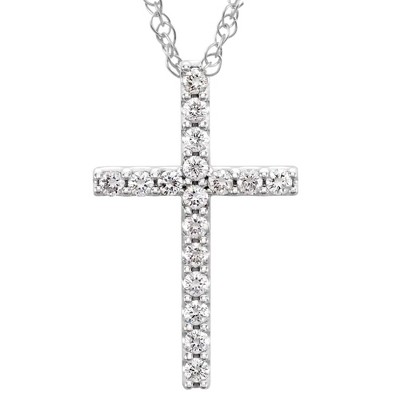 Pompeii3 1/3 Ct Diamond Cross Pendant Necklace 18" 10k White Gold 21mm Tall