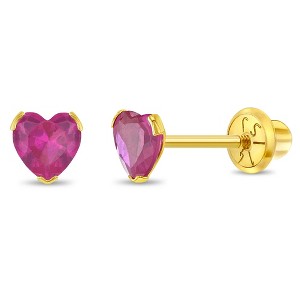 Girls' Birthstone CZ Heart Screw Back 14k Gold Earrings - In Season Jewelry - 1 of 4
