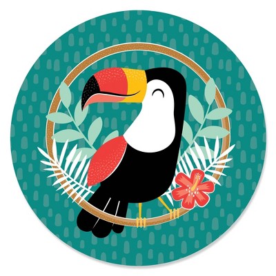 Big Dot of Happiness Calling All Toucans - Tropical Bird Baby Shower or Birthday Party Circle Sticker Labels - 24 Count