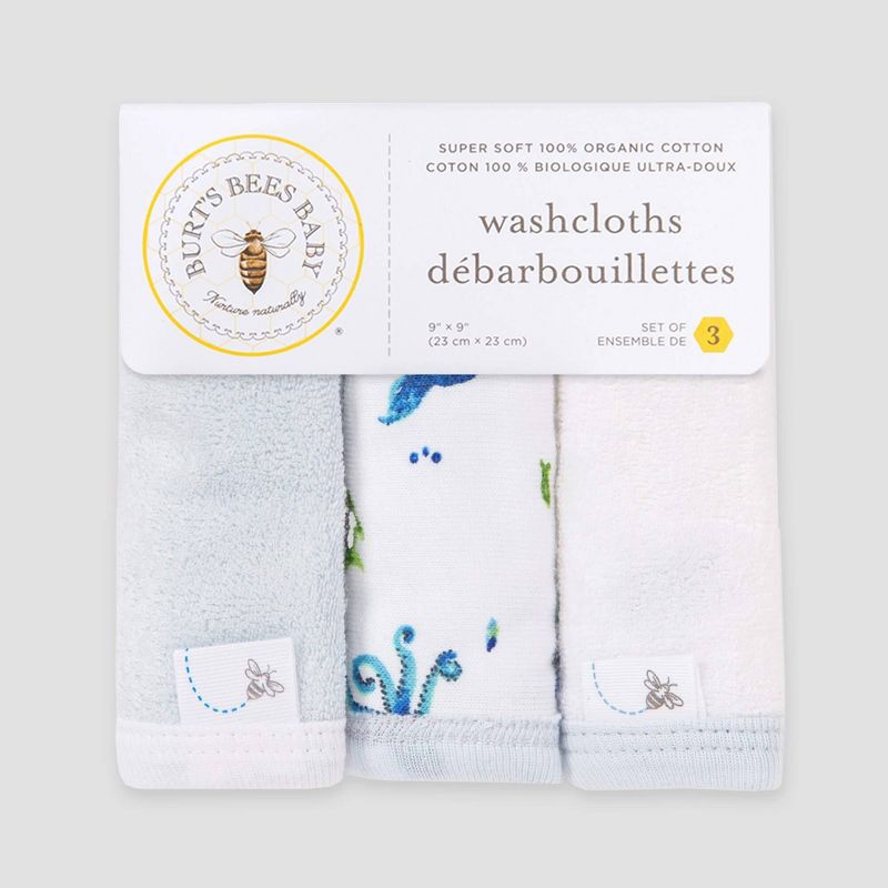 Burt&#39;s Bees Baby&#174; Set of 3 Whale of a Tail Rain Washcloth - Light Blue, 3 of 4