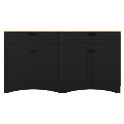 CLIHOME Farmhouse TV Stand with 2 Drawers for TVs Up to 70", Versatile Wood Grain Sideboard, Mid-Century Buffet Cabinet