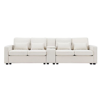 NicBex Modular Sectional Sofa Couch with 2 USB Charging Ports & 2 Cup Holders Upholstered 4 Seater Couch with 4 Pillows for Living Room