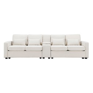 NicBex Modular Sectional Sofa Couch with 2 USB Charging Ports & 2 Cup Holders Upholstered 4 Seater Couch with 4 Pillows for Living Room - 1 of 4