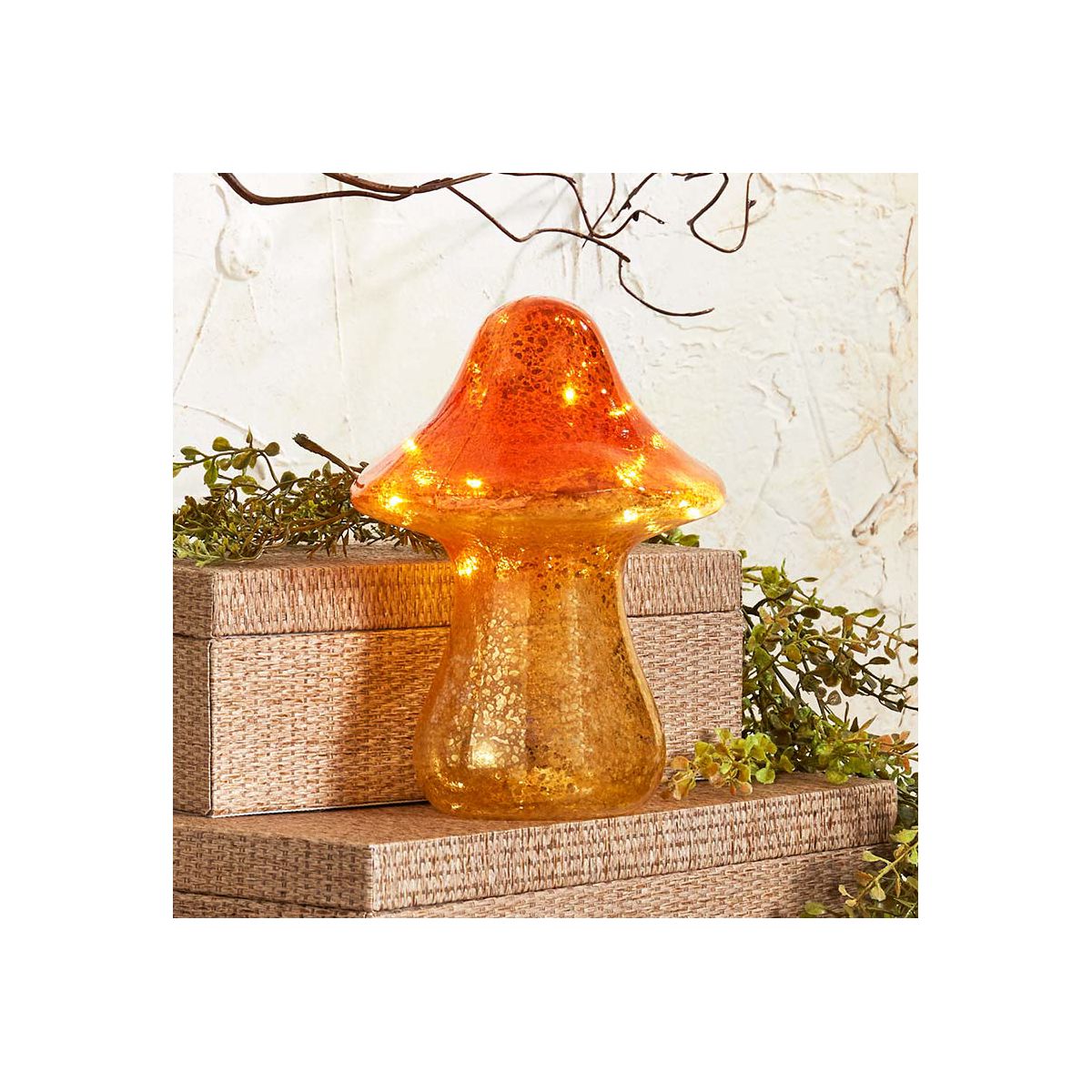 The Lakeside Collection Fall Lighted Glass Mushrooms - Green, Yellow or Orange - - thumbnail 2