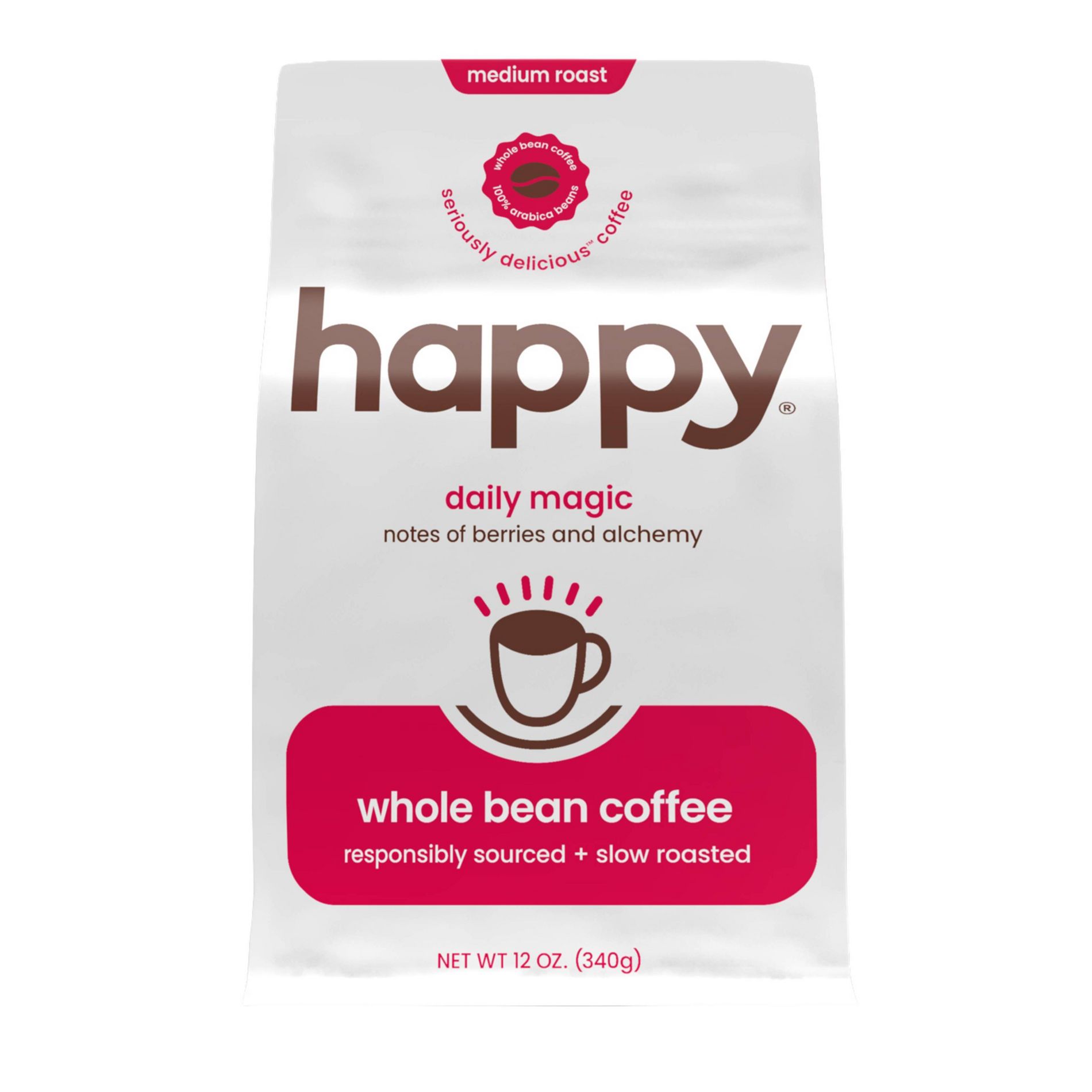 Happy Medium Roast Whole Bean Coffee - 12oz: Colombian Arabica, Chocolate & Berry
