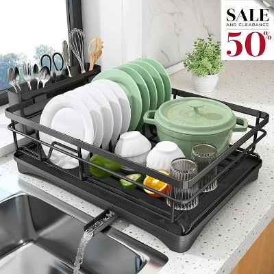 DOMETOUR Dish Drying Rack, Stainless Steel Dish Rack for Sink, Large Dish Rack with Drainboard,Rustproof Dish Drainer with Utensil Holder for Kitchen