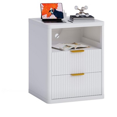 Bedside Table Nightstand with Bedside Storage, Bedroom Side Table and Organizer, Functional and Fluted Nightstand