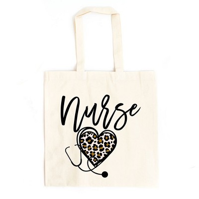 City Creek Prints Leopard Nurse Heart Canvas Tote Bag - 15x16 - Natural