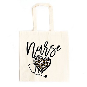 City Creek Prints Leopard Nurse Heart Canvas Tote Bag - 15x16 - Natural - 1 of 2