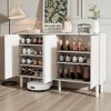 Mshliw 55.1" Minimalist Shoe Storage Cabinet with 5 Solid Wood Legs, 4 Fluted Doors, Adjustable Shelves, Cream Entryway Sideboard Buffet for Hallway - 2 of 4