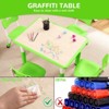 Kids Table and Chairs Set, Toddler Height Adjustable Desk with Graffiti Desktop, 4 Seats - 4 of 4
