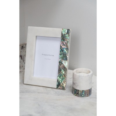 Rainbow Mother of Pearl White Marble Picture Frame 3x3