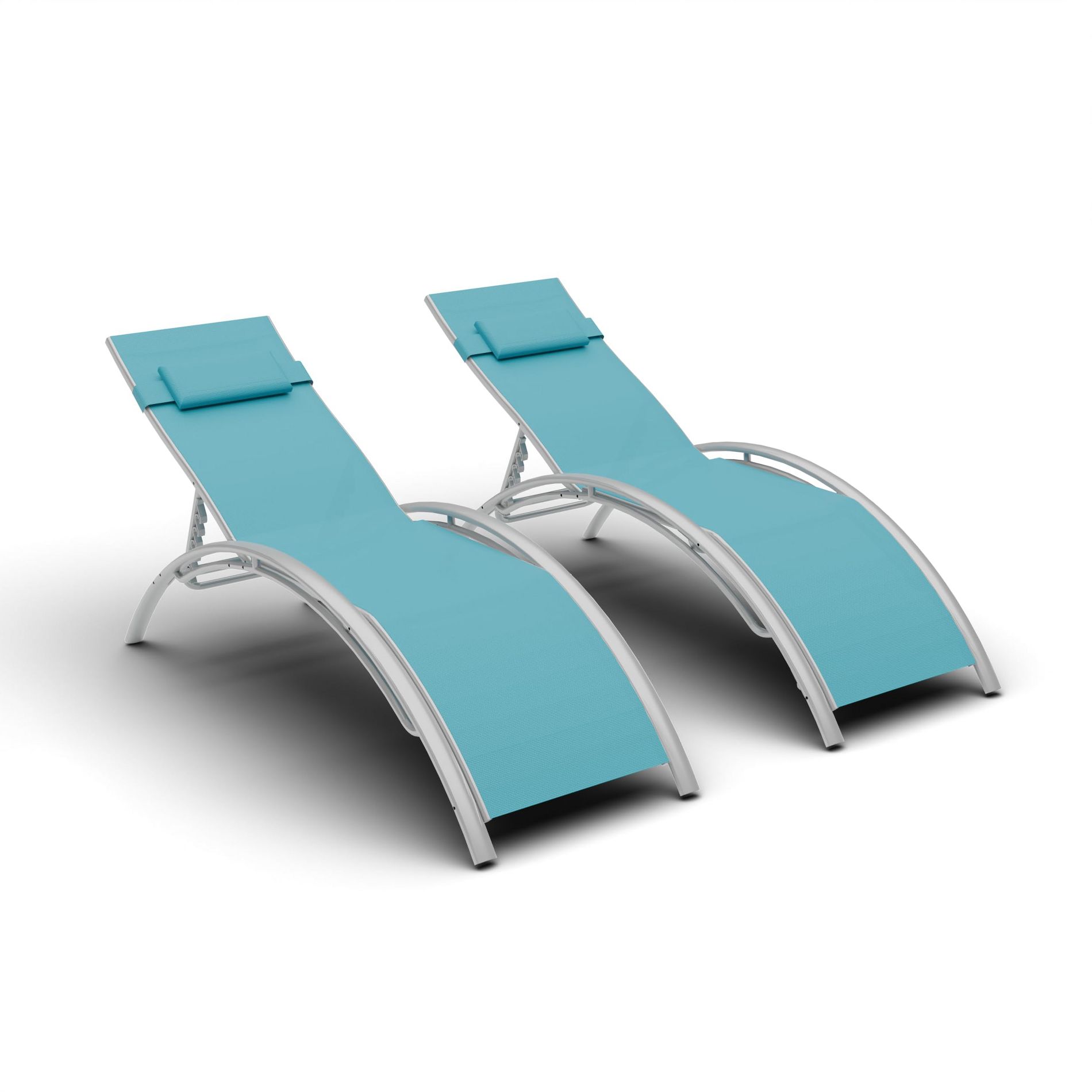 Outdoor Chaise Lounge Chairs Set of 2 - 3-Position Adjustable Pool Lounges (Blue) for Pool/Garden/Beach (All-Weather Aluminum Design)