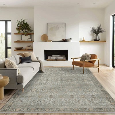 ABYNOW Machine Washable Area Rugs – Non-Slip Boho Vintage Low Pile Rugs for Living Room, Bedroom, Hallway, 8x10FT,Gray