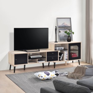 Kings Brand Furniture Nathan TV Stand – Oak and Black Entertainment Center with Storage Drawers, Modern Media Console, Living Room Cabinet - 1 of 4
