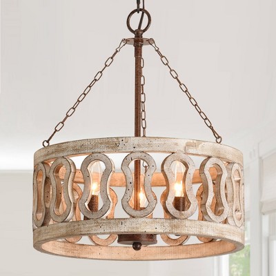 Bella Depot 3-Light Wood Ceiling Light Adjustable Pendant Light Farmhouse Chandelier