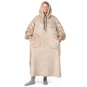 PAVILIA Wearable Blanket Hoodie Adults, Faux Shearling Cozy Oversized Hooded Sweatshirt, Warm Fleece Two Pockets - 1 of 4