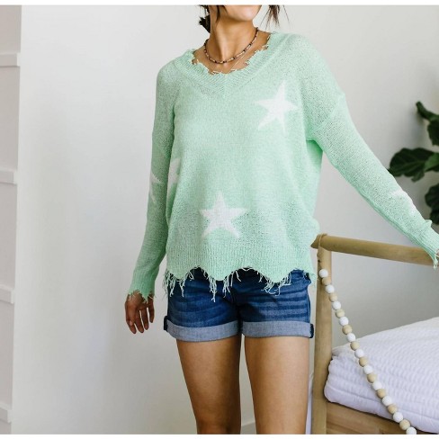 Women s Destroyed Star Sweater Main Strip Target