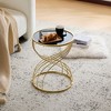 Modern Mesh Metal Accent Table with Wood Top, Round Indoor/Outdoor Side Table, Metal Frame Patio End Tables -Christopher Knight Home - 2 of 4