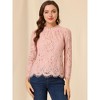 Allegra K Women's Lace Long Sleeve Keyhole Back Ruffle Neck Floral Blouse - 4 of 4