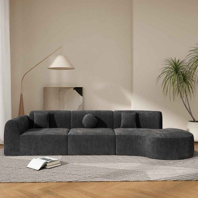 Modern 3 Piece Right-Facing Curved Sectional Sofa, Chaise Lounge with High-Density Foam Structure, Sofa with Polyester Cushion-Coolbibila