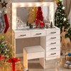 White Linen Particleboard with Tricot 7 Drawers with 12 Tri-color Dimmable Bulbs Plugs Glass Top Dressing Table Set - 3 of 4