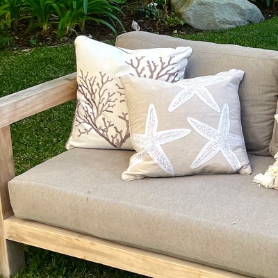 Nude Embroidered Starfish Feather-Filled Throw Pillow