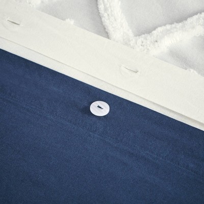 Full/Queen Navy Cotton Duvet Cover Set with Chenille Tufting