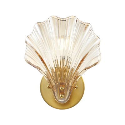 Sirena 5 Inch Brass Gold Wall Sconce Set with Amber Glass Shades