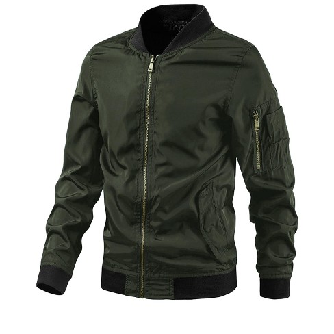 Unique Bargains Men's Long Sleeves Sequin Varsity Zipper Bomber Jacket, Size: 2XL, Green