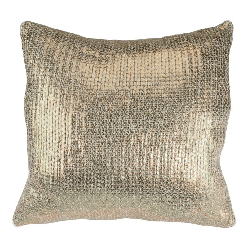 Northlight 17" Gold Metallic Knit Throw Pillow with Suede Velvet Backing, 1 of 6
