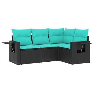 vidaXL Garden Sofa Set Black, Blue PE Rattan, Powder-Coated Steel, Polyester - 1 of 4