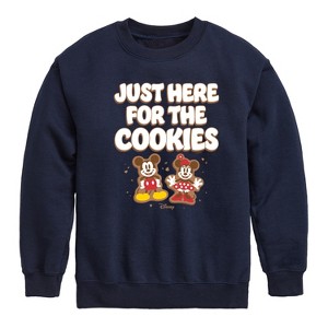 Boys' - Disney - Mickey and Minnie Just Here For The Cookies Christmas Graphic Long Sleeve Fleece Sweatshirt - 1 of 4
