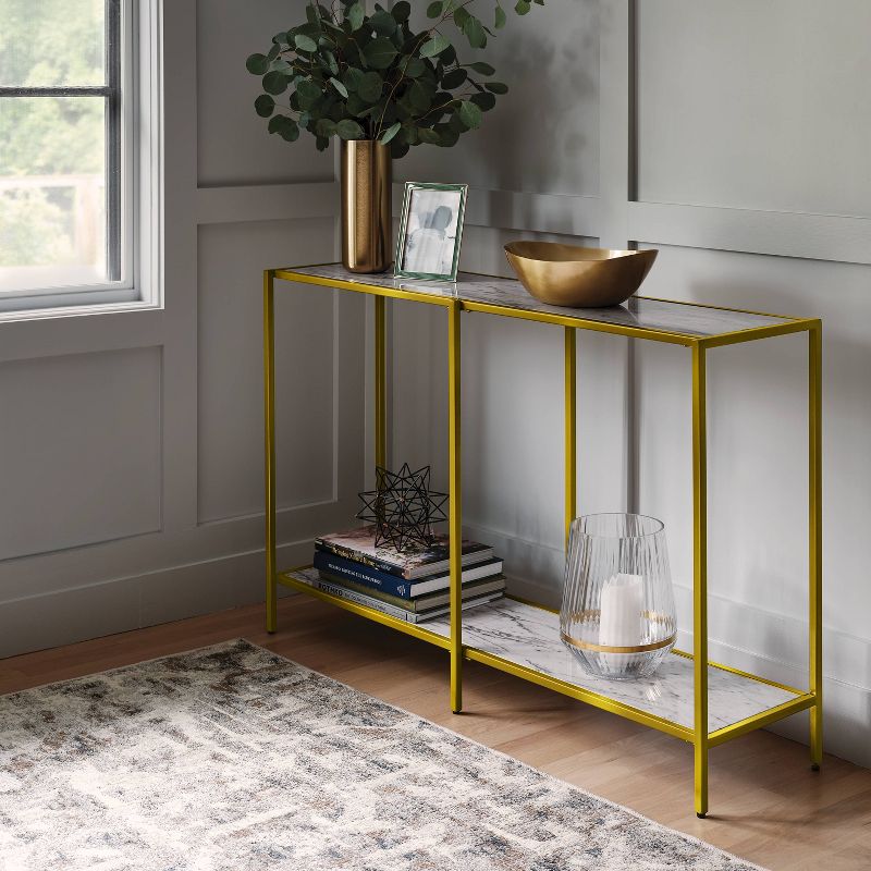 Faux Marble and Metal Console Table Gold - Threshold&#8482;, 3 of 6