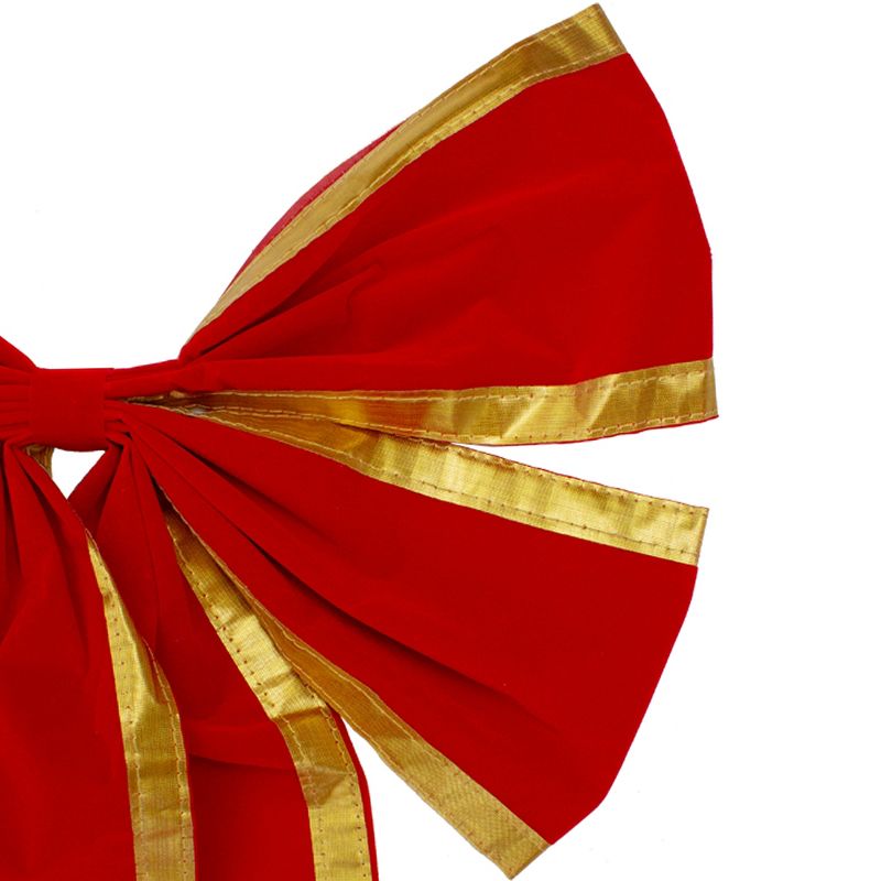 Northlight 18" x 30" Red 4-Loop Velveteen Christmas Bow with Gold Trim, 3 of 4