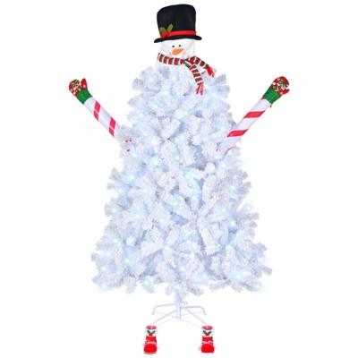 6.5ft White Flocked Snowman Christmas Tree with 140 LED Lights