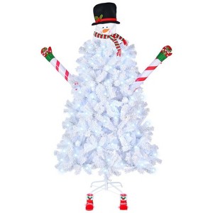6.5ft White Flocked Snowman Christmas Tree with 140 LED Lights - 1 of 4