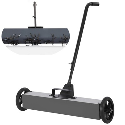 Garvee Rolling Magnetic Sweeper, 24 Inch Magnetic Sweeper with Wheels and Adjustable Handle, Pick Up Nails with Quick Release Latch, 33-LBS Capacity
