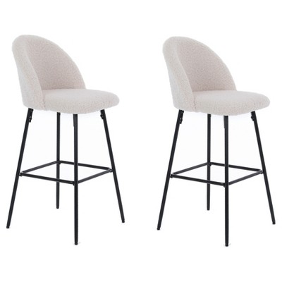 Nordlys Set of 2 Bar Stools in Metal and White Bouclé Modern Design Style Upholstery Dining Room