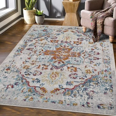 Area Rug Vintage Medallion Rugs for Living Room Bedroom Soft Floral Throw Carpet Low Pile Stain Resistant Indoor Rug
