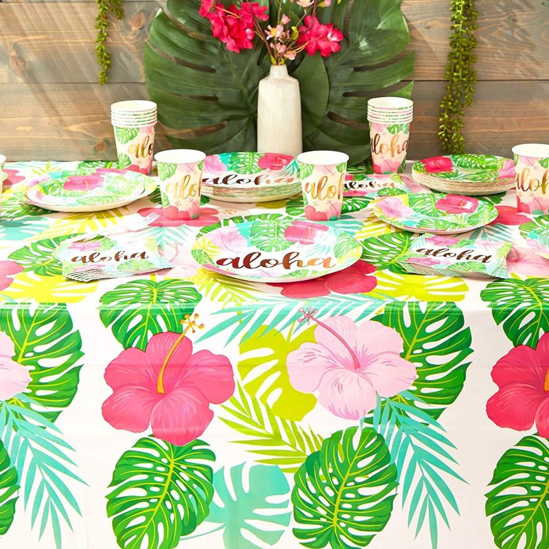 Sparkle and Bash 3 Pack Floral Plastic Tablecloth Table Cover 54"x108" for Hawaiian Luau Party Supplies, 2 of 8