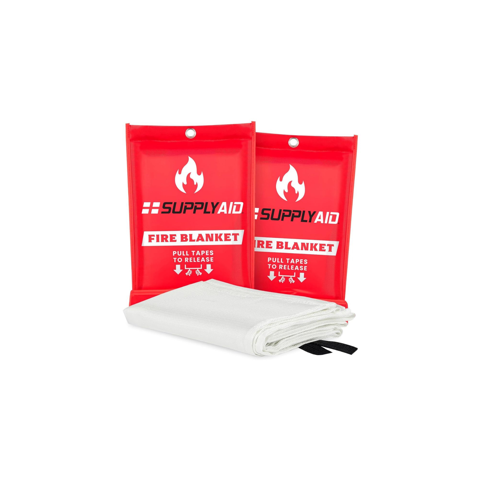 SupplyAID 2 Pack Emergency Fire Blankets for Home Essentials, Camping Gear, and Safety Supplies, 40 x 40 Inches, Fiberglass, White, RRS-FSB