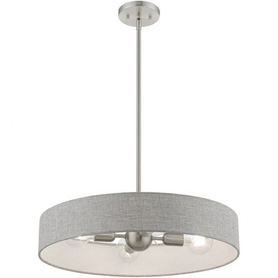 Elmhurst Brushed Nickel 4-Light Indoor Drum Pendant with Shiny White Accents