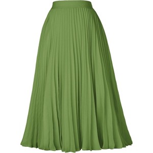 A-Line Swing Skirt for Women, High Elastic Waist Pleated Chiffon Midi Grass Green - 1 of 4